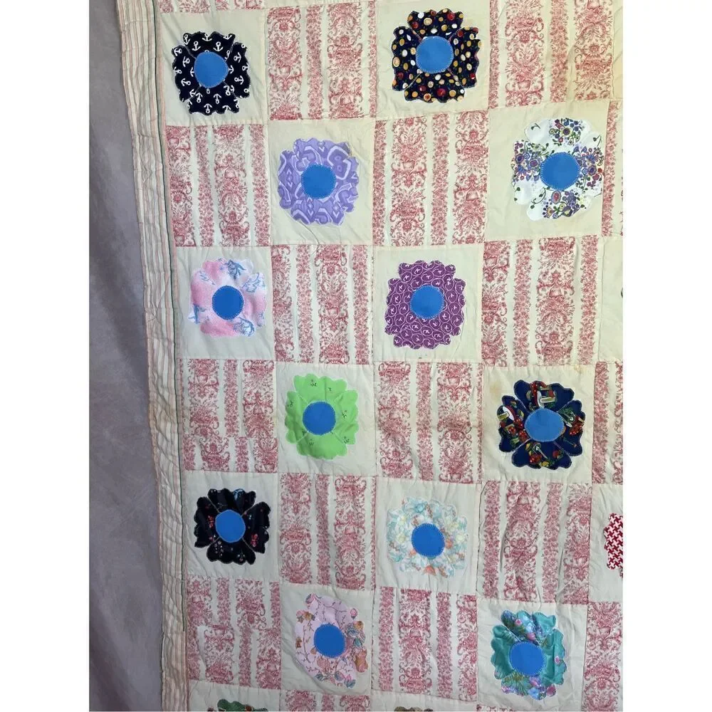 Vintage Handmade Flower Power Quilt